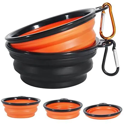 Produktbild: Vivifying 500ml Faltbarer Hundenapf, 2Pcs Hundenapf Faltbar aus Silikon für Hunde und Katzen Fütterung, Faltbare Schüssel für Reise & Transport für Hunde (Schwarz+Orange)
