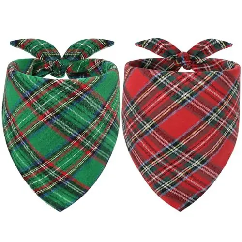 Produktbild: Vivifying Halstuch Hund, 2Pcs Einstellbare Dreieck Hundehalstuch mit Schachbrettartig, Hundekostüm Weihnachten für kleine mittlere große Hunde-L