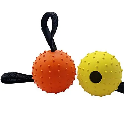 Produktbild: Vivifying Hundeball auf einem Seil, 2 Stück Interaktiver Naturkautschuk Ball Hund zum Apportieren, Fangen, Werfen und Ziehen des Krieges(Orange + Gelb)