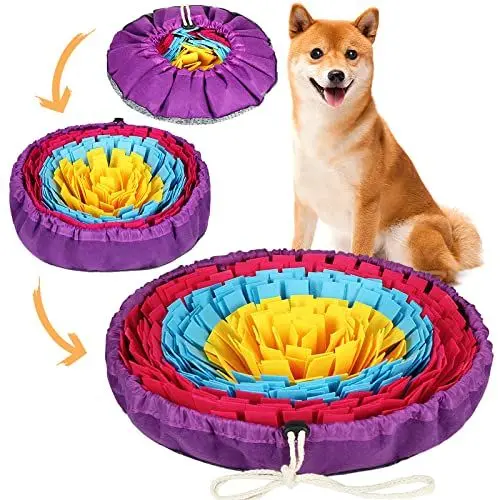 Produktbild: Vivifying schnüffelteppich für Hunde, Interaktives Schnüffelteppich Hund, Waschbar Intelligenzspielzeug für kleine und mittelgroße Hunde (Gelb, Blau & Rosérot)