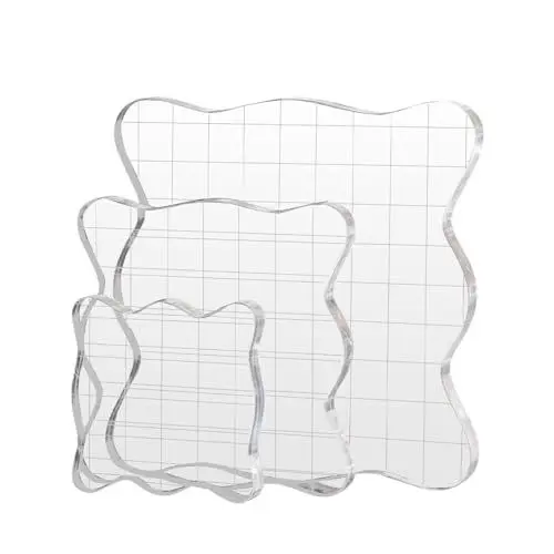 Produktbild: VIVIIHOO 3er Set Stempelblock mit Gitter und klarer Oberfläche, Acrylblock für Silikonstempel, ideal für Weihnachten, Scrapbooking und DIY, wiederverwendbar und langlebig Clear Stamp