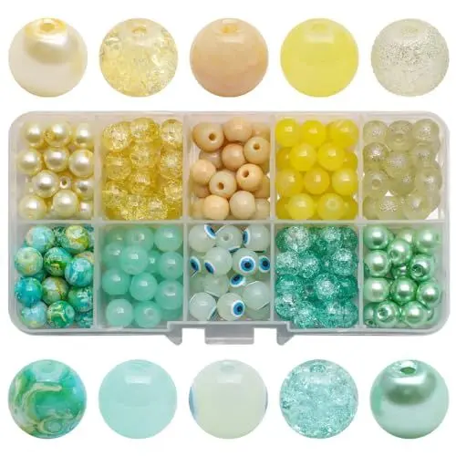 Produktbild: VIVIIHOO Naturstein Perlen 8mm, 200 Stück Mix Farben, Edelsteinperlen für Schmuckherstellung - Runde Halbedelsteine, Jade Perlen, DIY Basteln Handwerk