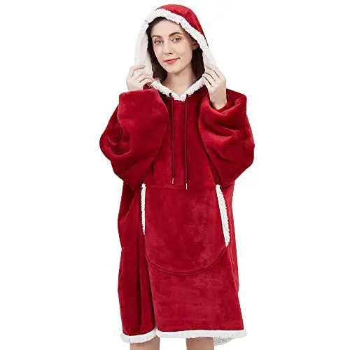 Produktbild: Viviland Hoodie Sherpa Decke Sweatshirt Soft Warm Plus Große Fronttasche TV-Decken für Erwachsene, Wein