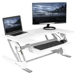 Produktbild: VIVO Height Adjustable 36 inch Stand up Desk Converter, Quick Sit to Stand Tabletop Dual Monitor Riser Workstation, White, DESK-V000VW…