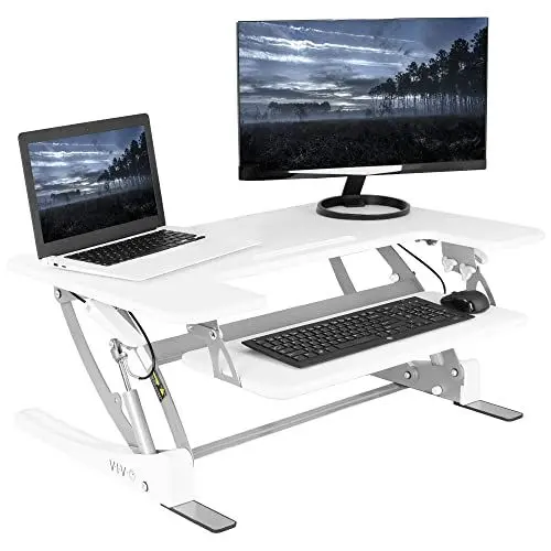 Produktbild: VIVO Height Adjustable 36 inch Stand up Desk Converter, Quick Sit to Stand Tabletop Dual Monitor Riser Workstation, White, DESK-V000VW…