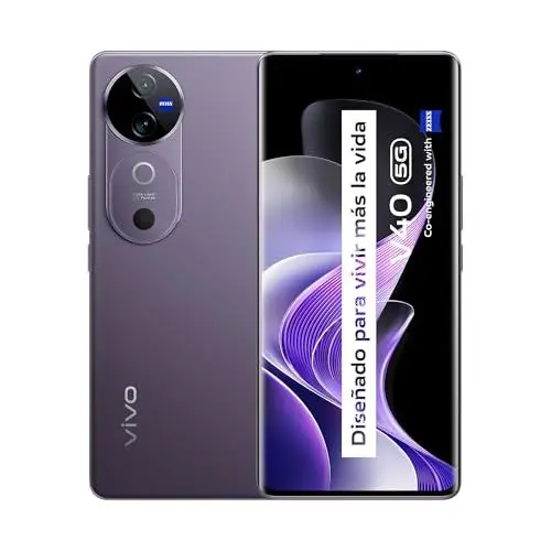 Produktbild: vivo V40 5G-Smartphone, 12 GB RAM + 512 GB ROM, 17,9 cm (6,78 Zoll) AMOLED-Display, 120 Hz, 50-MP-Kamera mit ZEISS-Optiken, BlueVolt XL Akku von 5500 mAh, Flashcharge 80 W, Violett