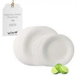 Produktbild: vivo - Villeroy & Boch Group – Essential White Teller Set 12 tlg. Weiß, Spülmaschinenfest, Mikrowellensicher, Geschirr Set für 6 Personen, Speiseteller, Dessertteller, Geschirrset, Premium Porzellan