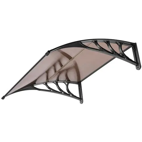 Produktbild: VIVOHOME 100 × 100cm Polycarbonat-Markise für Fenster und Türen gespleißtes Vordach Braun mit schwarzer Halterung