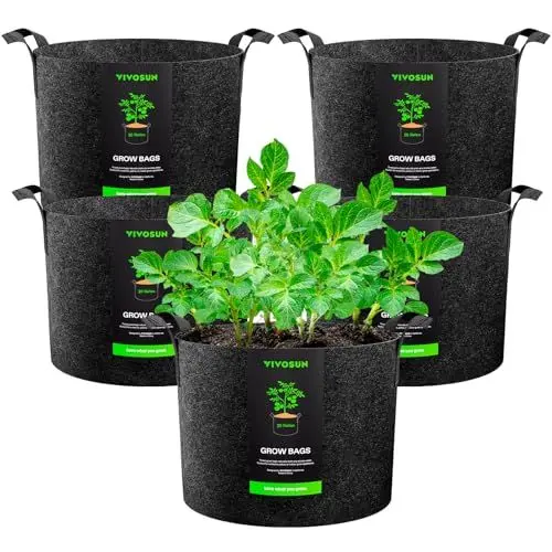 Produktbild: VIVOSUN 5er-Packung 100L hochbelastbare verdickte Stofftöpfe, Pflanzsack aus Vliesstoff mit Griffen für Gemüse, Blumen, Früchte, Gewächshaus und Garten