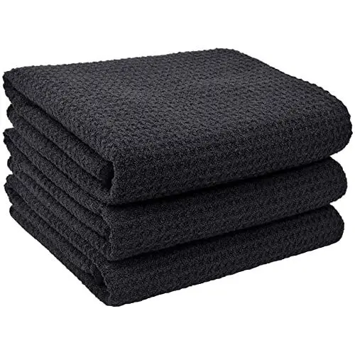 Produktbild: VIVOTE Microfaser Geschirrtücher Schwarz Dicke Küchentücher Waffelgewebe Handtuch Super Saugfähig Geschirrhandtücher Fusselfrei, 40 cm x 56 cm, 3er Pack