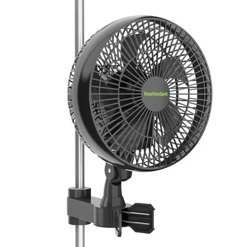 Produktbild: VivoVerdant 6'' Grow Ventilator mit Clip, EC Motor, IP-54 6-Zoll-Anklemmventilator für Grow Tent, Oszillierender Klemmventilator zur Befestigung an Grow Tent-Stangen, schwarz