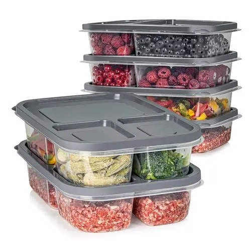 Produktbild: Viwares Frischhaltedosen-Set mit Fächern - BPA-freie Meal Prep Boxen für Zuhause, Arbeit, Schule und Unterwegs - Luftdicht, Spülmaschinen- und Mikrowellengeeignet, Kompakt - 6er Set in Anthrazit