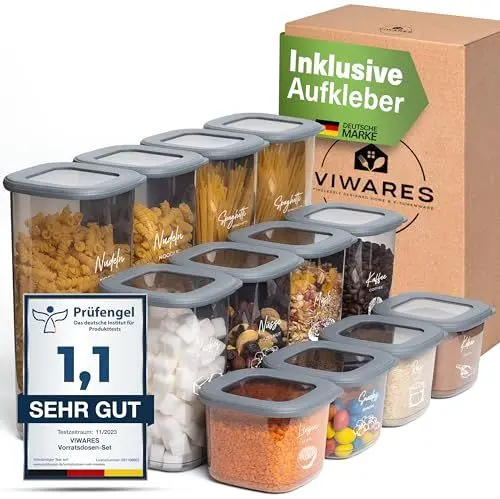 Produktbild: Viwares Vorratsdosen mit Deckel Luftdicht, 12er Vorratsbehälter Set BPA-Frei, Vorratsdose zur Müsli Mehl Aufbewahrung Küche, Praktische Organizer Küche, Frischhaltedosen für Lebensmittelaufbewahrung