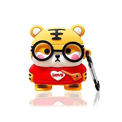 Produktbild: Viwind AirPods Pro 1st/2nd Hülle Silikon Anime,Funny Cute 3D Cartoon Weiches Airpods Pro 1 2 Schutzhülle und Haut Case Cover mit karabiner,Kabelloses Laden&Stoßfeste-Tiger