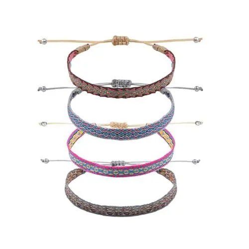 Produktbild: Viwind Boho Armbänder 4 Stück Freundschaftsarmband für Damen Herren Böhmische handgewebt Größenverstellbar Geflochtenes Armband Surfer-Armband (Stil 2-Dunkel)