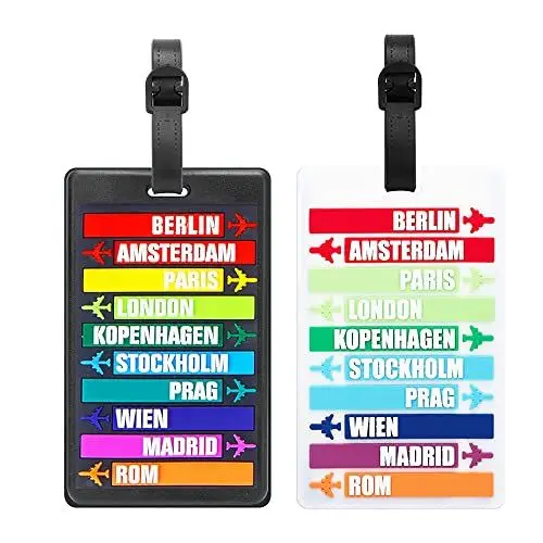 Produktbild: Viwind Kofferanhänger Koffer Silikon,2 Stück Wasserdichte Gepäckanhänger Kofferanhänger mit Adressschild Namensschilder für Gepäck Koffer Tasche Handtasche-Country(White&Black)