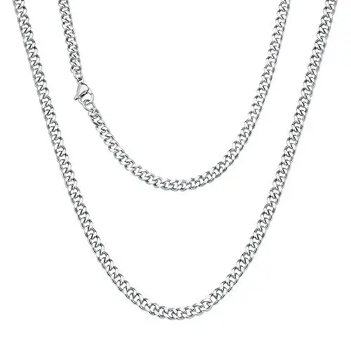 Produktbild: Viwind kette Herren Klassische Kubanische Halskette 316 titanium steel material 3/7mm Silber/18k Gold Cuban Link Chains Hip Hop Ketten 45-55cm Wählbar,Geschenke für Unisex