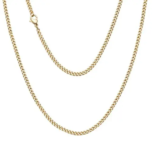 Produktbild: Viwind kette Herren Klassische Kubanische Halskette 316 titanium steel material 3/7mm Silber/18k Gold Cuban Link Chains Hip Hop Ketten 45-55cm Wählbar,Geschenke für Unisex… (50cm, Gold-3mm)