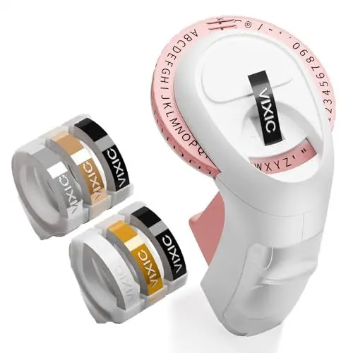 Produktbild: Vixic Beschriftungsgerät Prägegerät, 3D Mini Etikettiergerät, Tragbarer Beschriftungsgerät,Etiketten Prägegerät mit 6 Etikettenband,Label Maker Etikettendrucker für Organisation, DIY (£, €, Ä, Ö, Ü)
