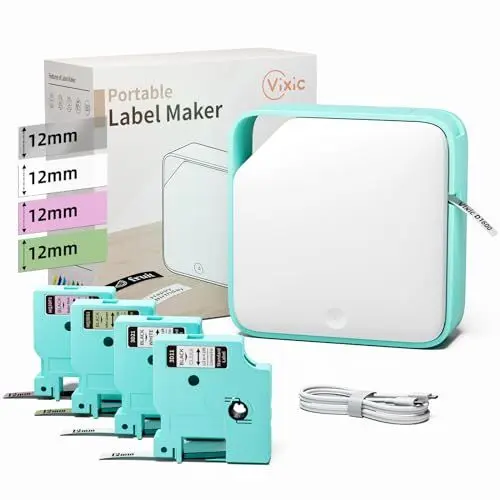 Produktbild: Vixic Etikettendrucker, Bluetooth D1600 Selbstklebendes Etikettiergerät Tragbarer beschriftungsgerät Thermo Labeldrucker, Mini Etikettierer Mit iOS und Android, für Zuhause, Büro Schule, Weiß-Grün