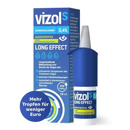 Produktbild: Vizol S 0,4% Long Effect Augentropfen bei starken Symptomen trockener und gereizter Augen, beruhigende Pflege in der stärksten Konzentration von 0,4% Natriumhyaluronat