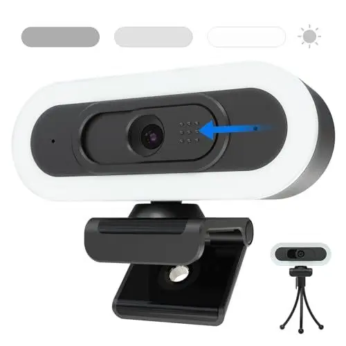 Produktbild: W4LS Webcam HD 2K/1080P mit Ring-Beleuchtung, Autofokus, Klarer Stereo-Mikrofone, Lichtkorrektur, Plug&Play, 65°Ansicht, USB PC Webcam für Living Streaming, Videoanruf, Konferenz, Spiel