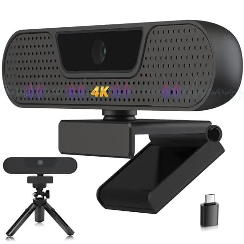 Produktbild: VIZOLINK Webcam 4K, HD 1080P Webcam für PC mit Mikrofon, Autofokus, Lichtkorrektur, 85°Sichtfeld, Datenschutzabdeckung, Plug&Play, für Mac, Laptop, Zoom, Skype, Teams, Videoanruf und Konferenz