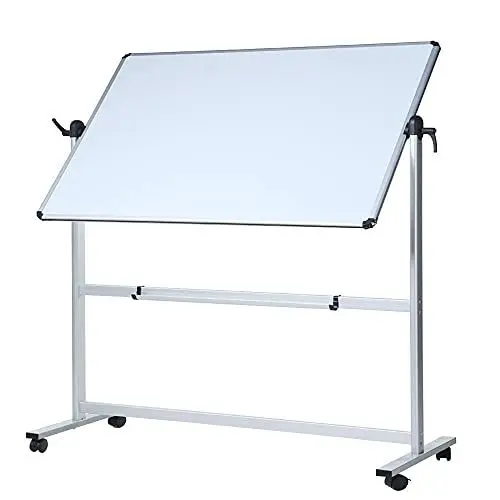 Produktbild: VIZ-PRO Doppelseitiges Magnetisches Drehbares Mobiles Whiteboard, Aluminiumrahmen & Ständer, W110xH75 cm