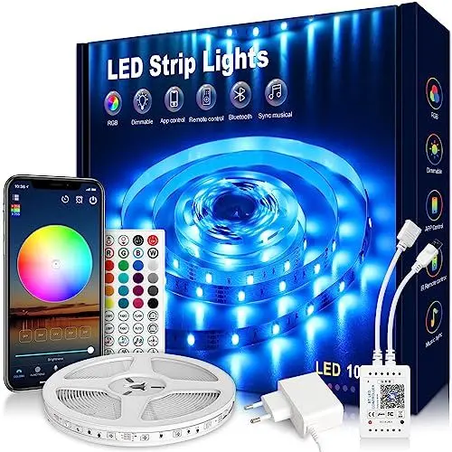 Produktbild: VKH LED Strip 10m, LED Streifen Bluetooth RGB LED Band 10m Selbstklebend mit Fernbedienung und APP, LED Lichterkette LED Beleuchtung für Zimmer Party