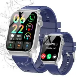 Produktbild: VKROBAG Smartwatch für Damen und Herren mit Telefonfunktion, 1,85 Zoll Smart Watch, 100+ Sportmodi, IP68 Wasserdicht, Fitnessuhr mit Schrittzähler, Pulsmesser und Schlafmonitor Marineblau
