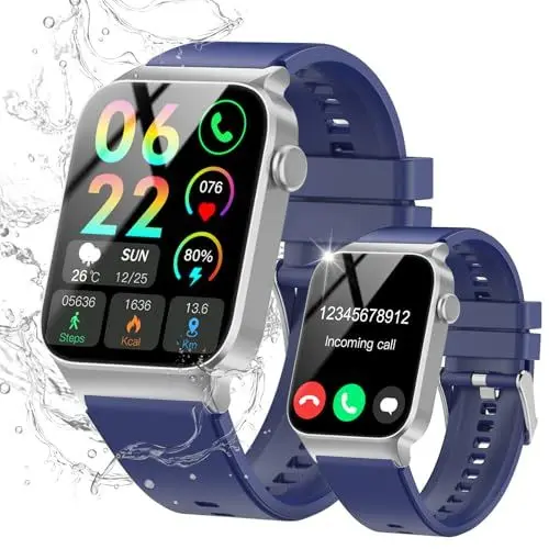 Produktbild: VKROBAG Smartwatch für Damen und Herren mit Telefonfunktion, 1,85 Zoll Smart Watch, 100+ Sportmodi, IP68 Wasserdicht, Fitnessuhr mit Schrittzähler, Pulsmesser und Schlafmonitor Marineblau
