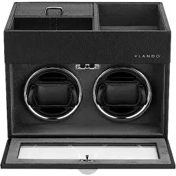 Produktbild: Vlando Automatische Uhrenbeweger 2 Uhren, Watch-Winder Leder, Schmuckaufbewahrung, Japanischem Leisen Motoren, LED Beleuchtung, Wechselstromadapter, Luxuriöse Uhrenbeweger Box