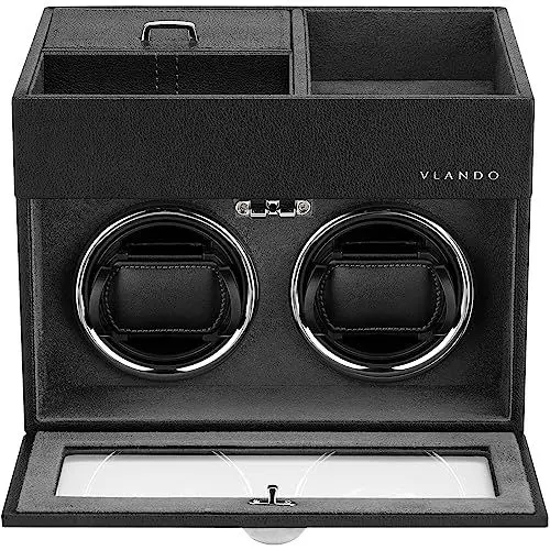 Produktbild: Vlando Automatische Uhrenbeweger 2 Uhren, Watch-Winder Leder, Schmuckaufbewahrung, Japanischem Leisen Motoren, LED Beleuchtung, Wechselstromadapter, Luxuriöse Uhrenbeweger Box