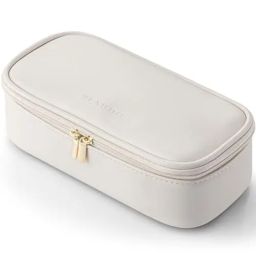 Produktbild: Vlando Reise Kosmetiktasche Klein, Make Up Tasche Damen, Tragbare Cosmetic Bag Organizer, Multifunktionale Schminktasche Damen aus wasserdichte Leder