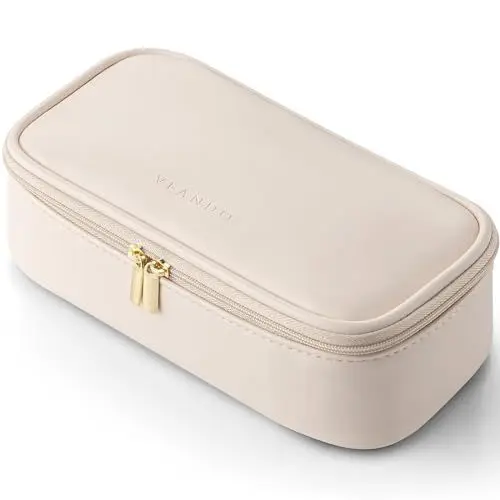 Produktbild: Vlando Reise Kosmetiktasche, Make Up Tasche Damen, Tragbare Cosmetic Bag Organizer, Multifunktionale Schminktasche Damen aus wasserdichte Leder,Beige