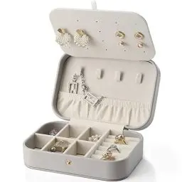Produktbild: Vlando Schmuckaufbewahrung Reise, Schmuckkästchen Klein, Mini Schmuck Organizer Schmuckschatulle Leder Unterwegs, Frauen Geschenkidee, Urlaub, Jewelry Organizer für Ohrring