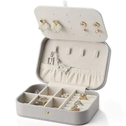 Produktbild: Vlando Schmuckaufbewahrung Reise, Schmuckkästchen Klein, Mini Schmuck Organizer Schmuckschatulle Leder Unterwegs, Frauen Geschenkidee, Urlaub, Jewelry Organizer für Ohrring