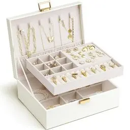 Produktbild: Vlando Schmuckkästchen 2 Ebenen, Schmuckaufbewahrung Box Groß, Schmuckkasten für Damen Mädchen, Abnehmbares Schmucktablett für Ringe, Ohrringe, Halsketten, Geschenk für Frauen
