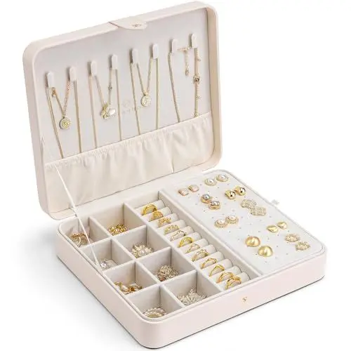 Produktbild: Vlando Schmuckkästchen Aulinna, Schmuckaufbewahrung Damen, Geschenke für Frauen, Schmuck Organizers Groß, Schmuckbox Leder, Schmuckkasten für Ohrringe Ketten Armband Ringe