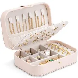 Produktbild: Vlando Schmuckkästchen Reise–Schmuckkasten Klein, Schmuckaufbewahrung mit Stil, Schmuck organizer für Ohrringe, Schmuck-Reiseetui Reise, Geschenkidee für Frauen, Mädchen