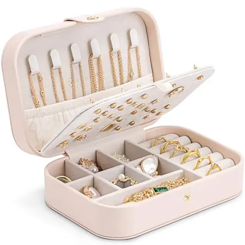Produktbild: Vlando Schmuckkästchen Reise–Schmuckkasten Klein, Schmuckaufbewahrung mit Stil, Schmuck organizer für Ohrringe, Schmuck-Reiseetui Reise, Geschenkidee für Frauen, Mädchen