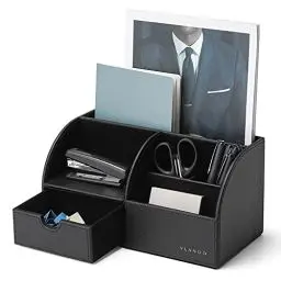 Produktbild: Vlando Schreibtisch-Organizer mit Schublade, Leder, Büro, Schreibwaren, Schreibtisch-Organizer, multifunktionaler Schreibtisch-Stift-Organizer, Fernbedienungshalter Schwarz