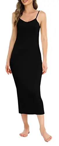 Produktbild: Vlazom Damen Unterkleid mit Trägern Sexy Unterröcke lang Negligee Full Slip Sommerkleid Damen Nachtwäsche(M,Schwarz)
