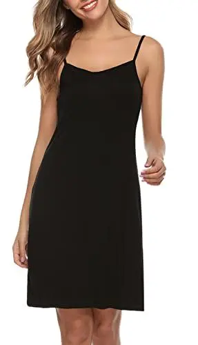 Produktbild: Vlazom Damen Unterkleid mit Trägern Unterröcke Sexy Negligee Full Slip Miederkleider Nachthemd Nachtwäsche(XL,Stil A-Schwarz)