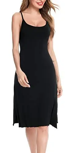 Produktbild: Vlazom Damen Unterkleid mit Trägern Unterröcke Sexy Negligee Full Slip Miederkleider Nachthemd Nachtwäsche(XXL,Stil B-Schwarz)
