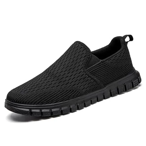 Produktbild: VLHGCG Atmungsaktive Herren Sneaker - Leichtgewicht Slip-On Schuhe für Freizeit & Büro, Reisefreundliche Antirutsch Bequemschuhe mit Wanderkomfort Schwarz EU 43