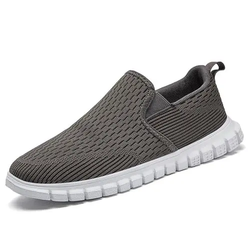 Produktbild: VLHGCG Reisefreundliche Herren Sneaker - Atmungsaktive Slip-On Freizeitschuhe Leichtgewicht mit Bürotauglichkeit & Antirutschfunktion Bequem Dunkelgrau EU 43