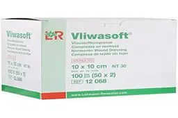 Produktbild: Vliwasoft, Vlieskompressen 10 x 10 steril 6 lagig 50x2 300 g, Farblos, 100 stück