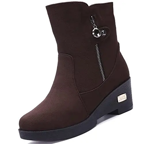 Produktbild: VLOOKST Damen Schneestiefel Keilabsatz Winterstiefel Warme Gefütterte Winterschuhe Rutschfest Stiefel Boots Schlupfstiefel Stiefeletten Braun Gr.40