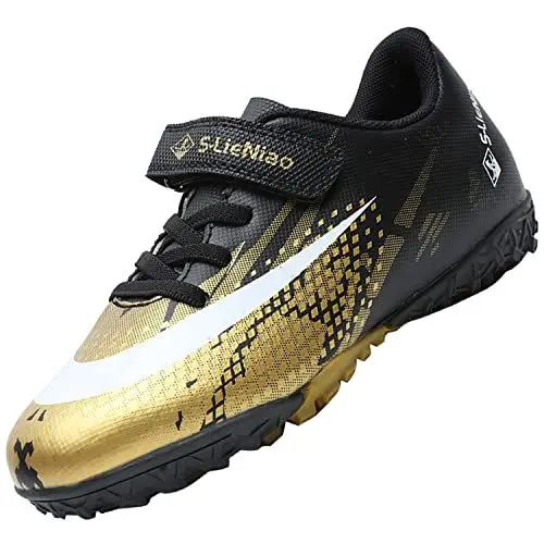 Produktbild: VLOOKST Fußballschuhe Jungen Kunstrasen Fussballschuhe Kinder Trainingsschuhe Mädchen Sneaker Sportschuhe Indoor Outdoor Turf Football Schuhe Unisex Schwarz Gold Gr.33